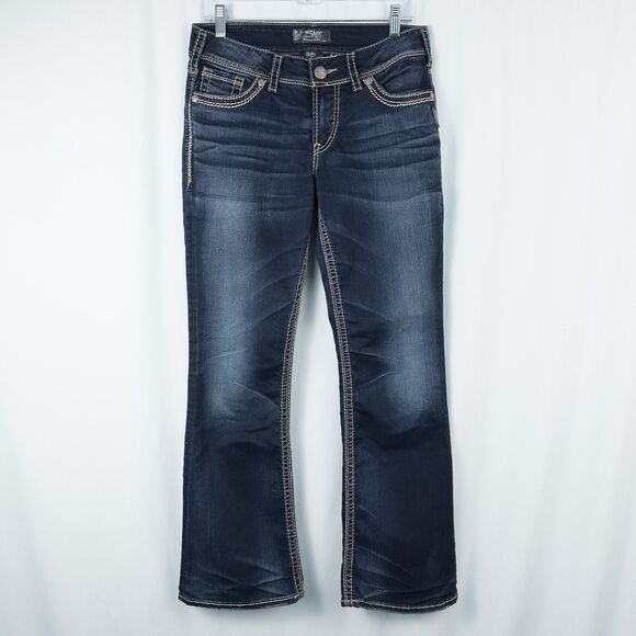 Silver Suki Mid Rise Bootcut Jeans Womens 29x31* Dark Wash Thick Stitch Western - Picture 1 of 13